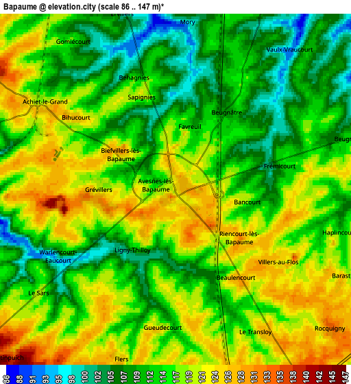 Zoom OUT 2x Bapaume, France elevation map