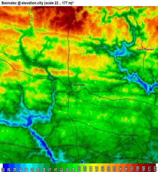 Zoom OUT 2x Bannalec, France elevation map