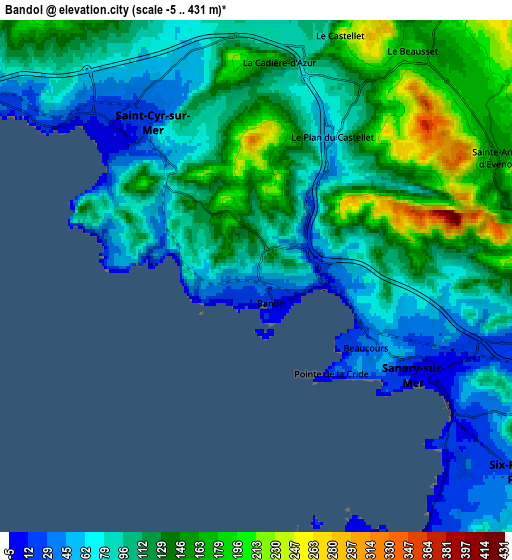 Zoom OUT 2x Bandol, France elevation map