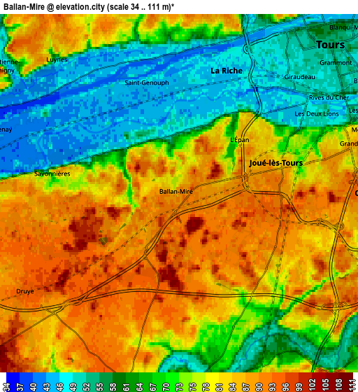 Zoom OUT 2x Ballan-Miré, France elevation map