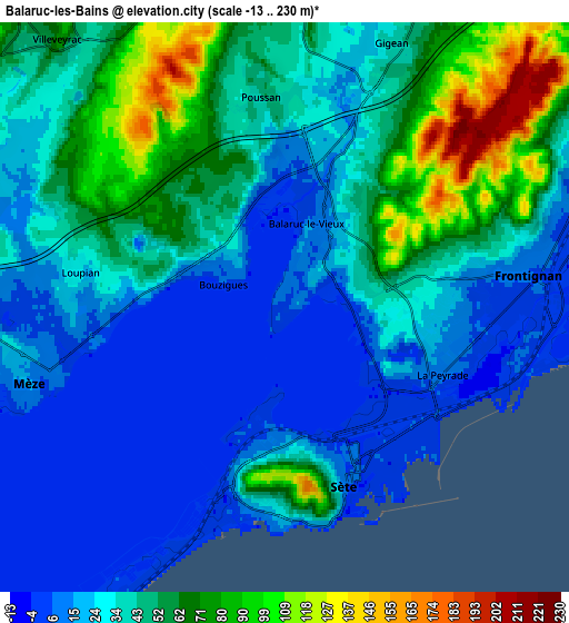 Zoom OUT 2x Balaruc-les-Bains, France elevation map