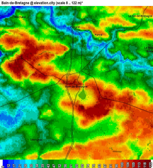 Zoom OUT 2x Bain-de-Bretagne, France elevation map