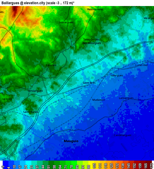 Zoom OUT 2x Baillargues, France elevation map