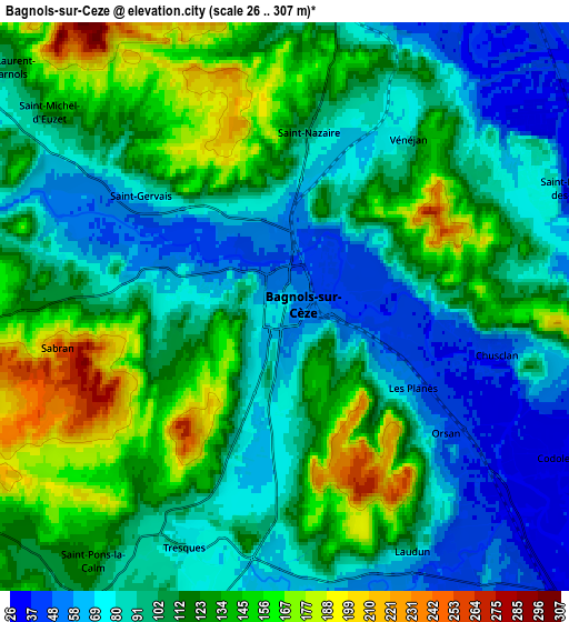 Zoom OUT 2x Bagnols-sur-Cèze, France elevation map