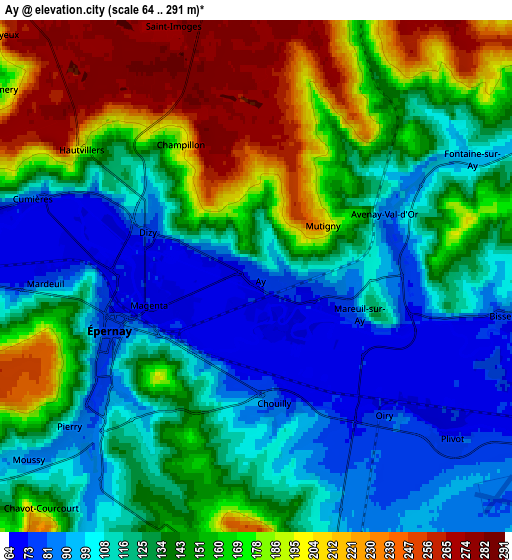 Zoom OUT 2x Ay, France elevation map