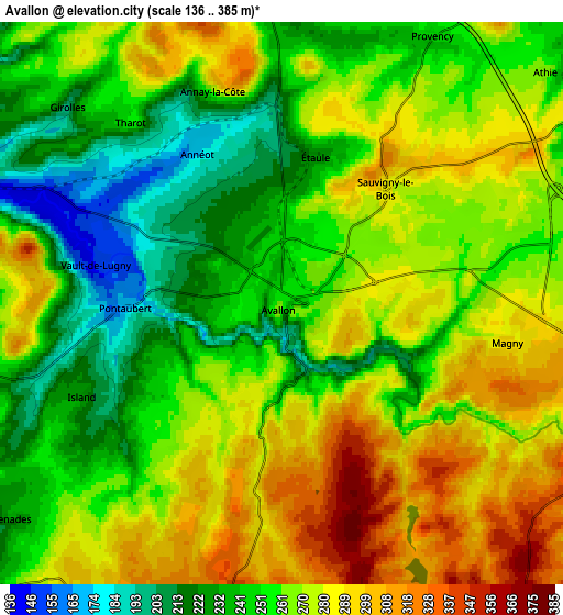 Zoom OUT 2x Avallon, France elevation map