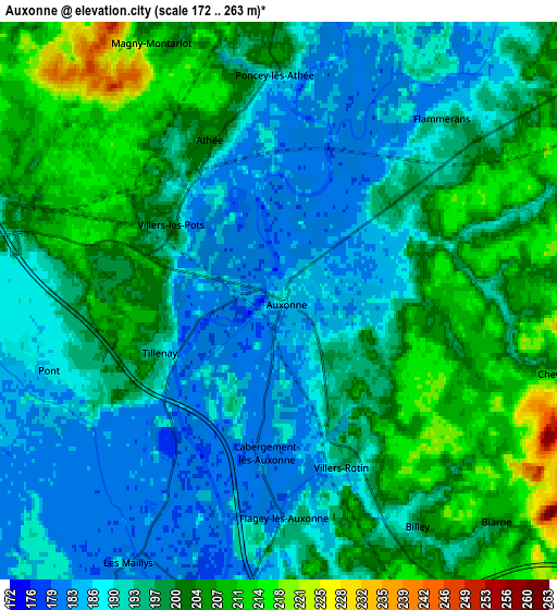 Zoom OUT 2x Auxonne, France elevation map