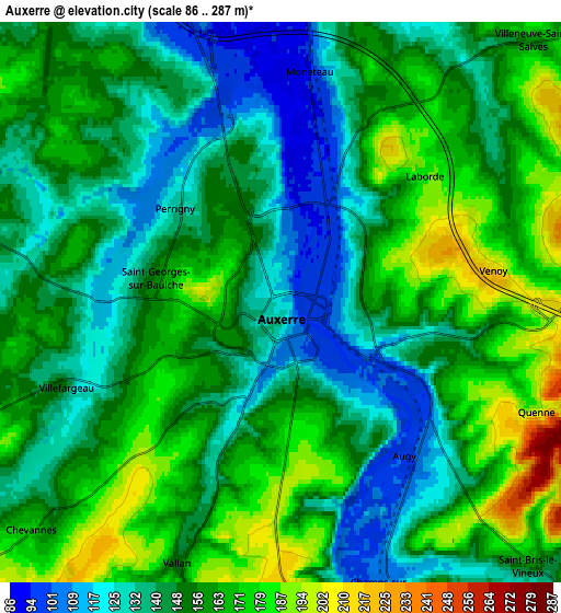 Zoom OUT 2x Auxerre, France elevation map