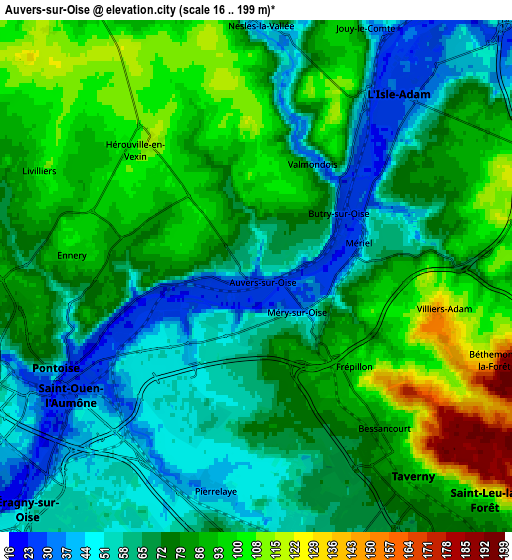 Zoom OUT 2x Auvers-sur-Oise, France elevation map