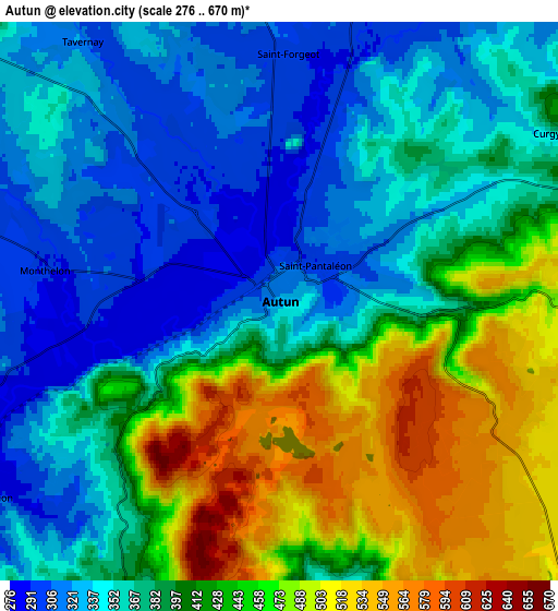 Zoom OUT 2x Autun, France elevation map