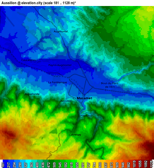 Zoom OUT 2x Aussillon, France elevation map