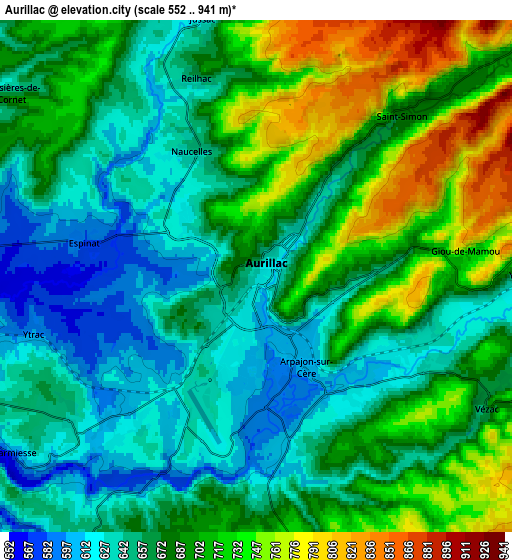 Zoom OUT 2x Aurillac, France elevation map