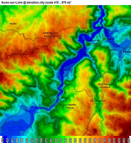 Zoom OUT 2x Aurec-sur-Loire, France elevation map