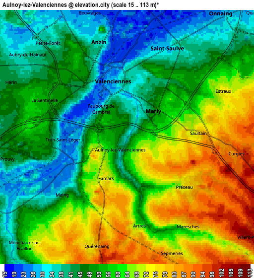 Zoom OUT 2x Aulnoy-lez-Valenciennes, France elevation map