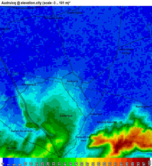 Zoom OUT 2x Audruicq, France elevation map