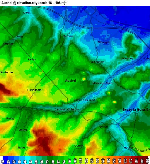 Zoom OUT 2x Auchel, France elevation map