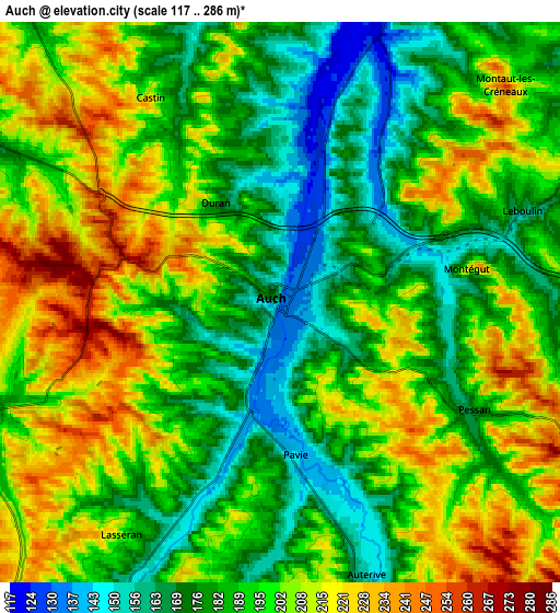 Zoom OUT 2x Auch, France elevation map