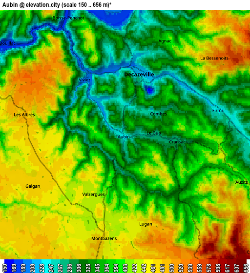 Zoom OUT 2x Aubin, France elevation map