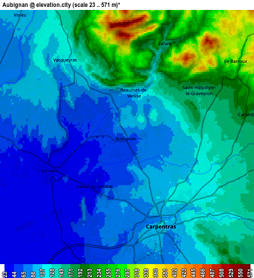 Zoom OUT 2x Aubignan, France elevation map