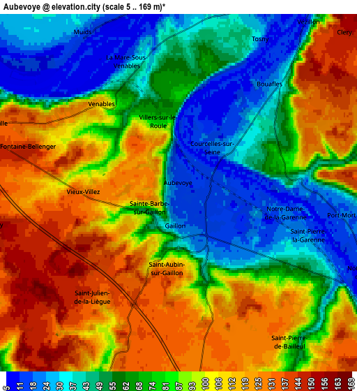 Zoom OUT 2x Aubevoye, France elevation map