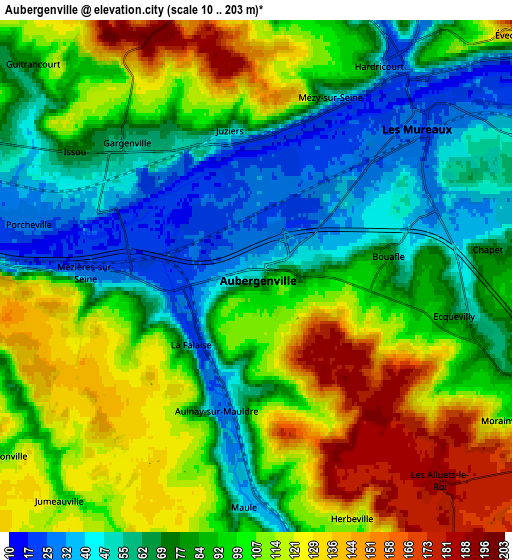 Zoom OUT 2x Aubergenville, France elevation map