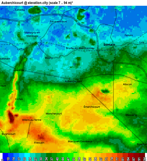 Zoom OUT 2x Auberchicourt, France elevation map