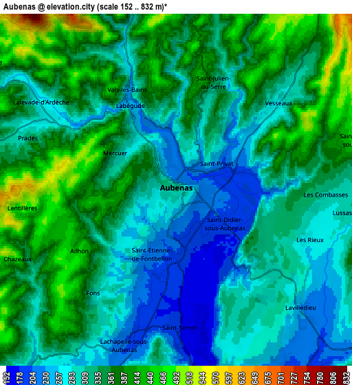 Zoom OUT 2x Aubenas, France elevation map