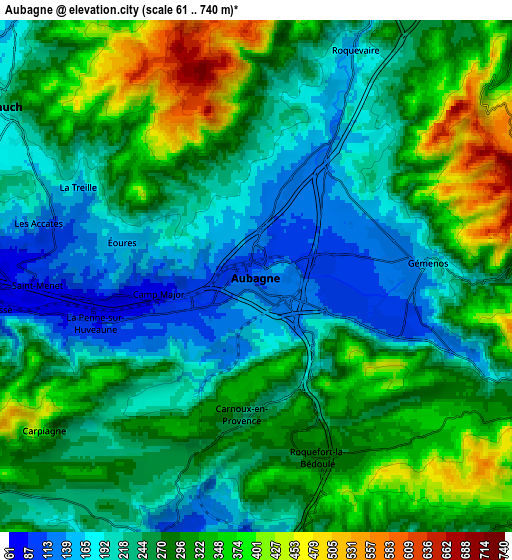 Zoom OUT 2x Aubagne, France elevation map