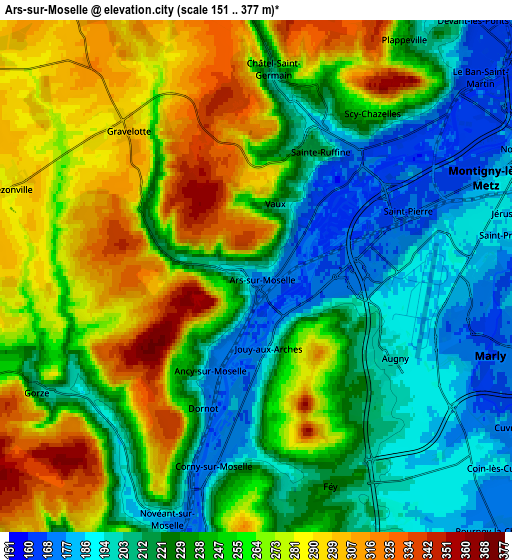 Zoom OUT 2x Ars-sur-Moselle, France elevation map