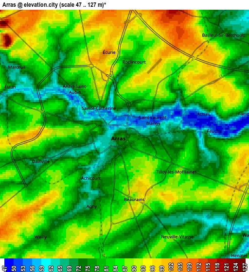 Zoom OUT 2x Arras, France elevation map