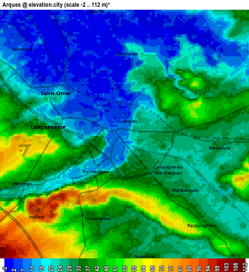 Zoom OUT 2x Arques, France elevation map