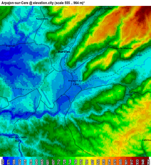 Zoom OUT 2x Arpajon-sur-Cère, France elevation map