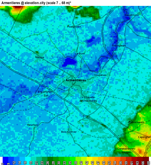 Zoom OUT 2x Armentières, France elevation map