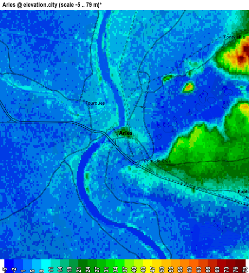Zoom OUT 2x Arles, France elevation map
