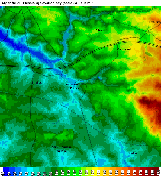Zoom OUT 2x Argentré-du-Plessis, France elevation map
