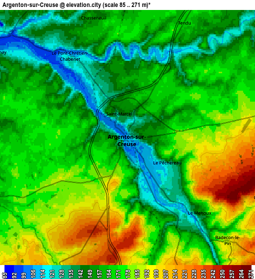Zoom OUT 2x Argenton-sur-Creuse, France elevation map