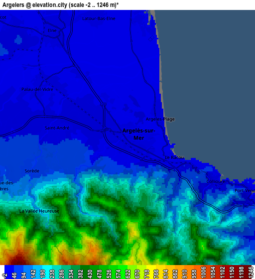 Zoom OUT 2x Argelers, France elevation map