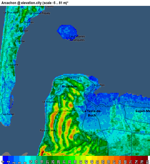 Zoom OUT 2x Arcachon, France elevation map