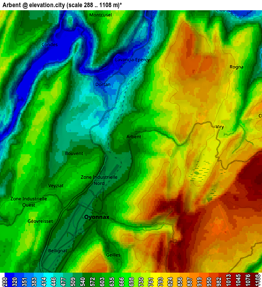 Zoom OUT 2x Arbent, France elevation map