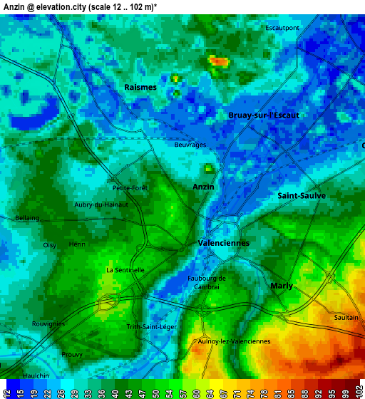 Zoom OUT 2x Anzin, France elevation map