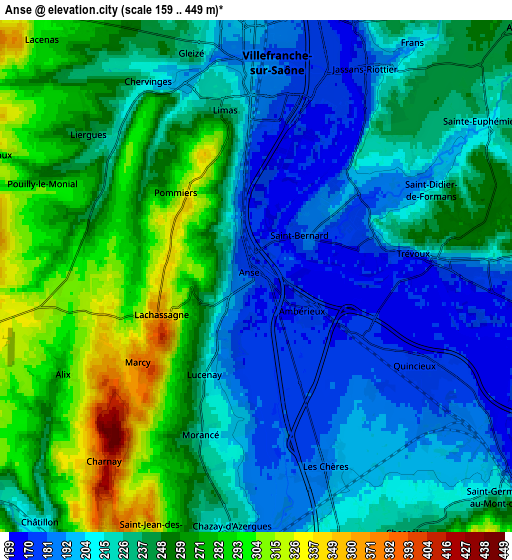 Zoom OUT 2x Anse, France elevation map