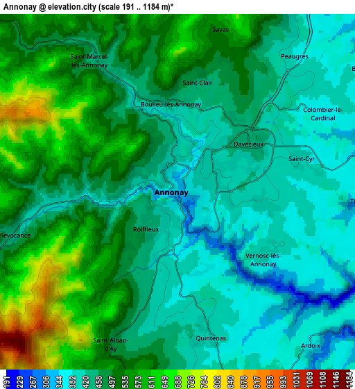 Zoom OUT 2x Annonay, France elevation map