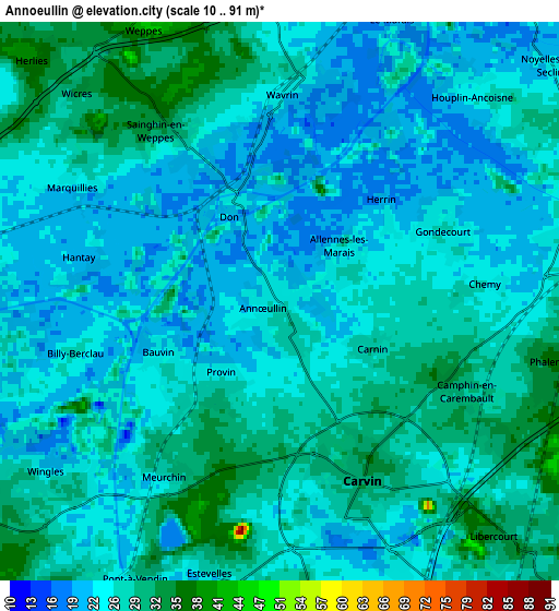 Zoom OUT 2x Annoeullin, France elevation map