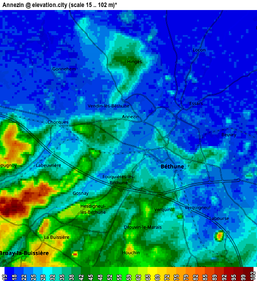 Zoom OUT 2x Annezin, France elevation map