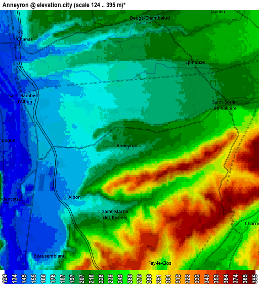 Zoom OUT 2x Anneyron, France elevation map