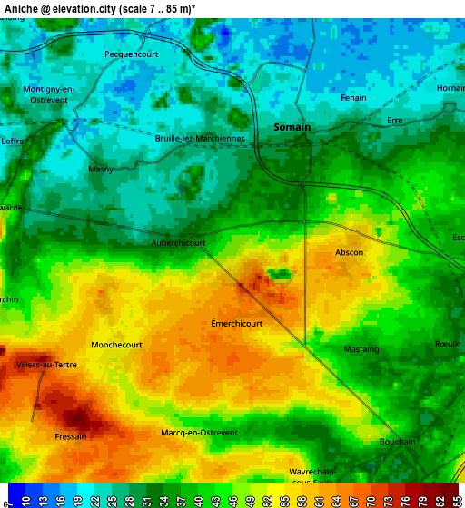 Zoom OUT 2x Aniche, France elevation map