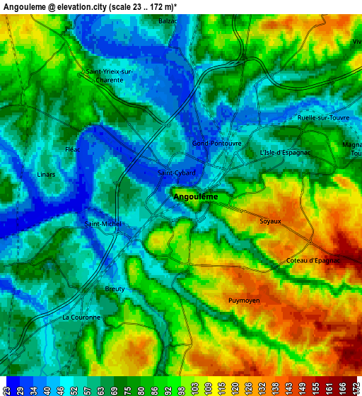 Zoom OUT 2x Angoulême, France elevation map