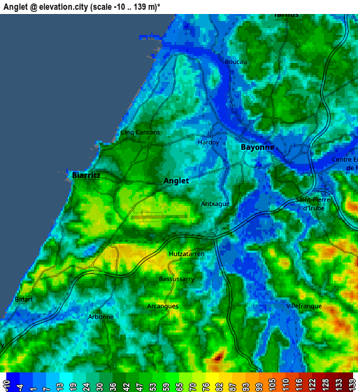 Zoom OUT 2x Anglet, France elevation map