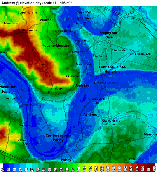 Zoom OUT 2x Andrésy, France elevation map