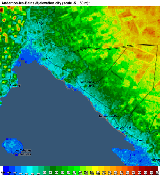 Zoom OUT 2x Andernos-les-Bains, France elevation map